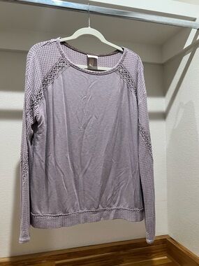 Knox Rose Lavender Long Sleeve Crochet Detail Top